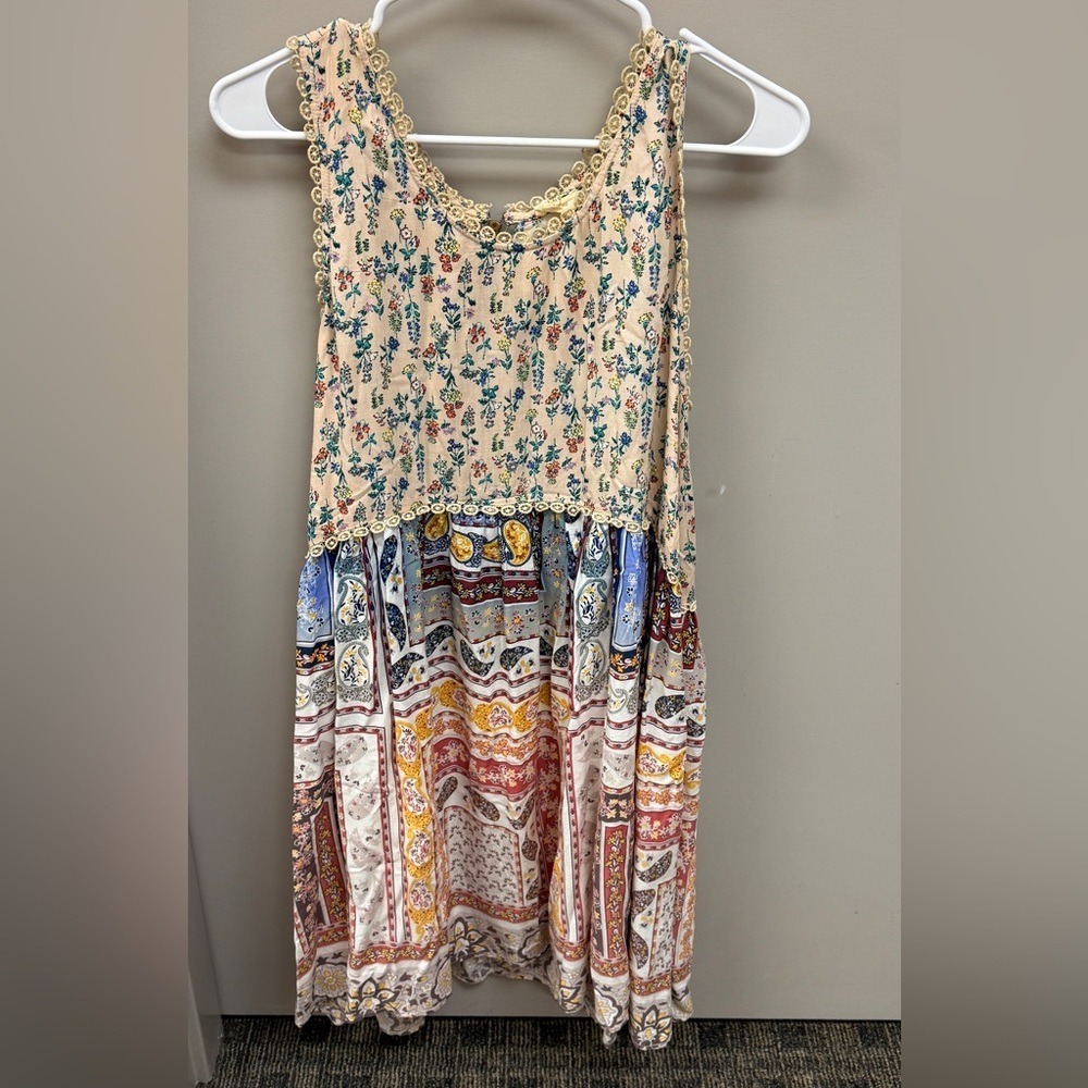 HYKO ‎ Floral and Crochet Accent Dress L
